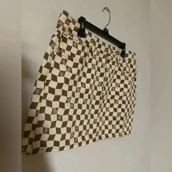Madewell Brown Checker Daisy Print Mini Denim Skirt 70s Retro Vintage - NWT - Picture 6 of 9